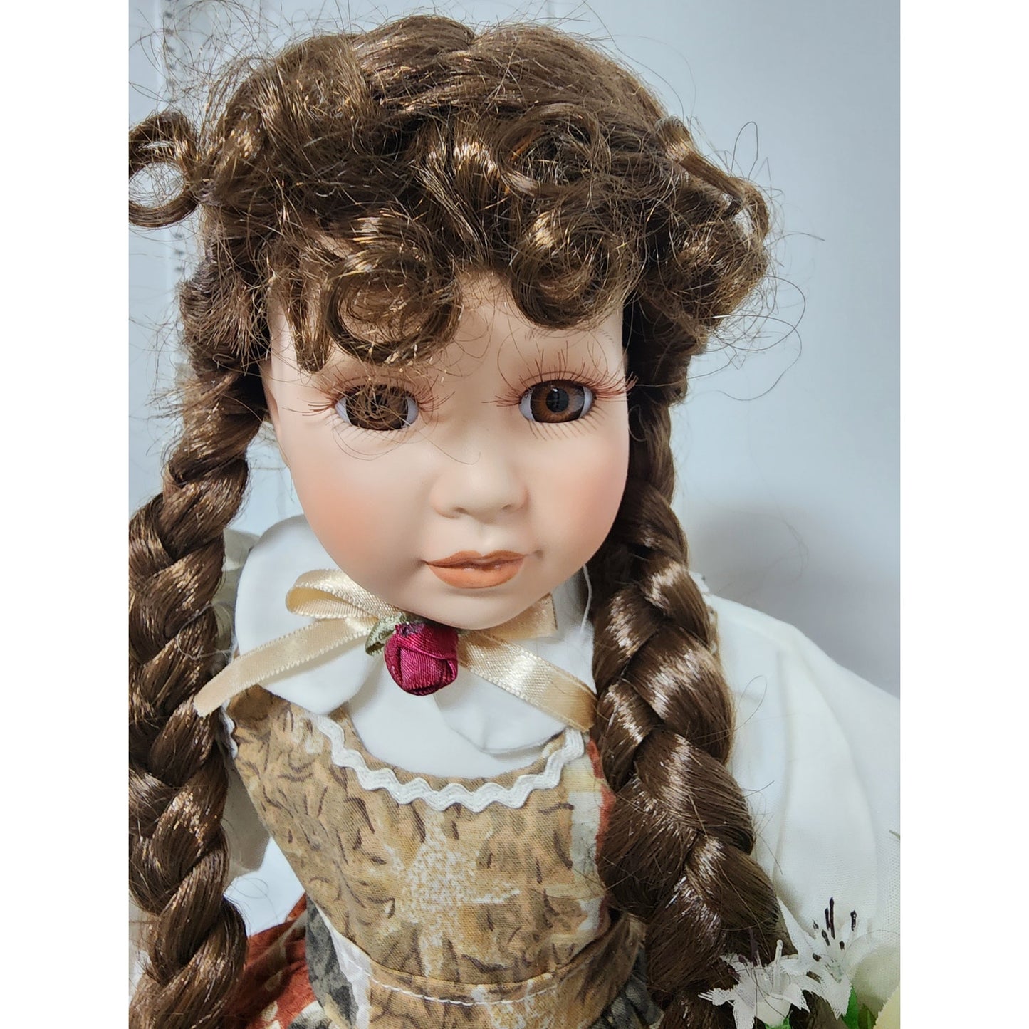 Heritage Mint Porcelain Doll “Sitting Pretty” 16” Collectible  VTG w/ Flowers