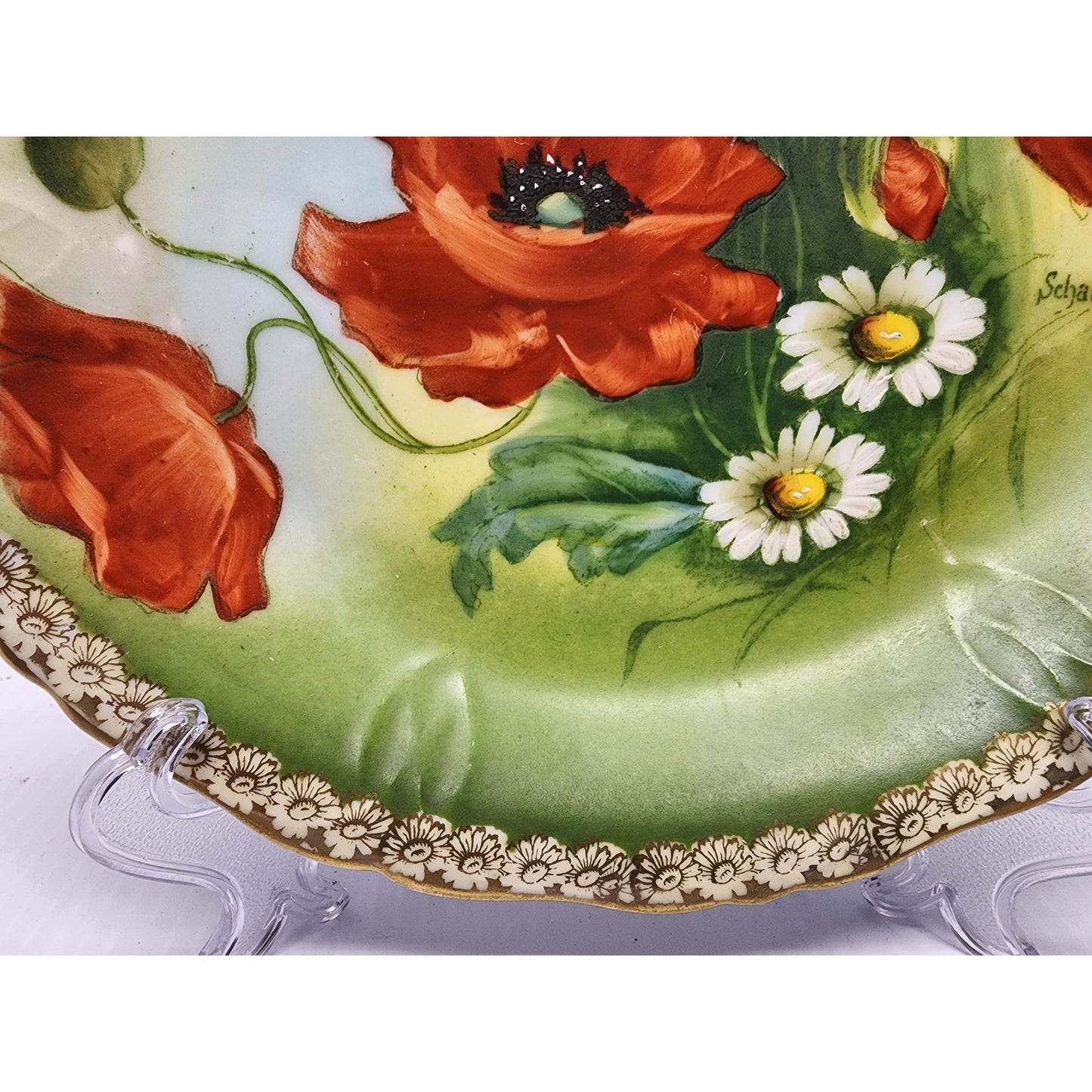 Antique R.S. Prussia Crown B Hand Painted Plate Signed Scharf 8.5" GoldGilt RARE