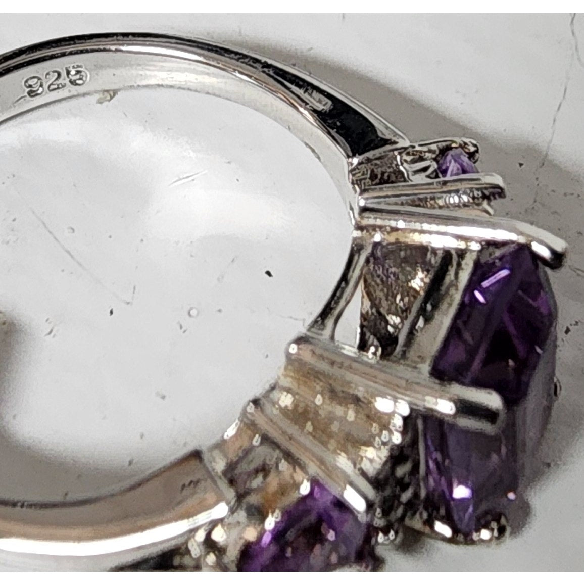 Vintage Sterling Silver Amethyst Ring w/ Mini Diamonds Size 7 + Gift Box