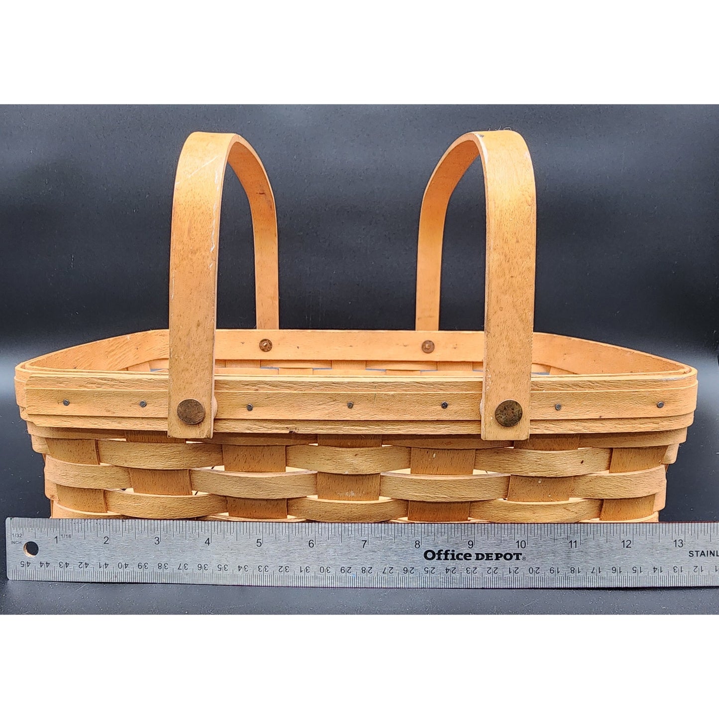 1998 Longaberger Handwoven Market Basket Signed w/ Handles – 14.25" x 9.75"