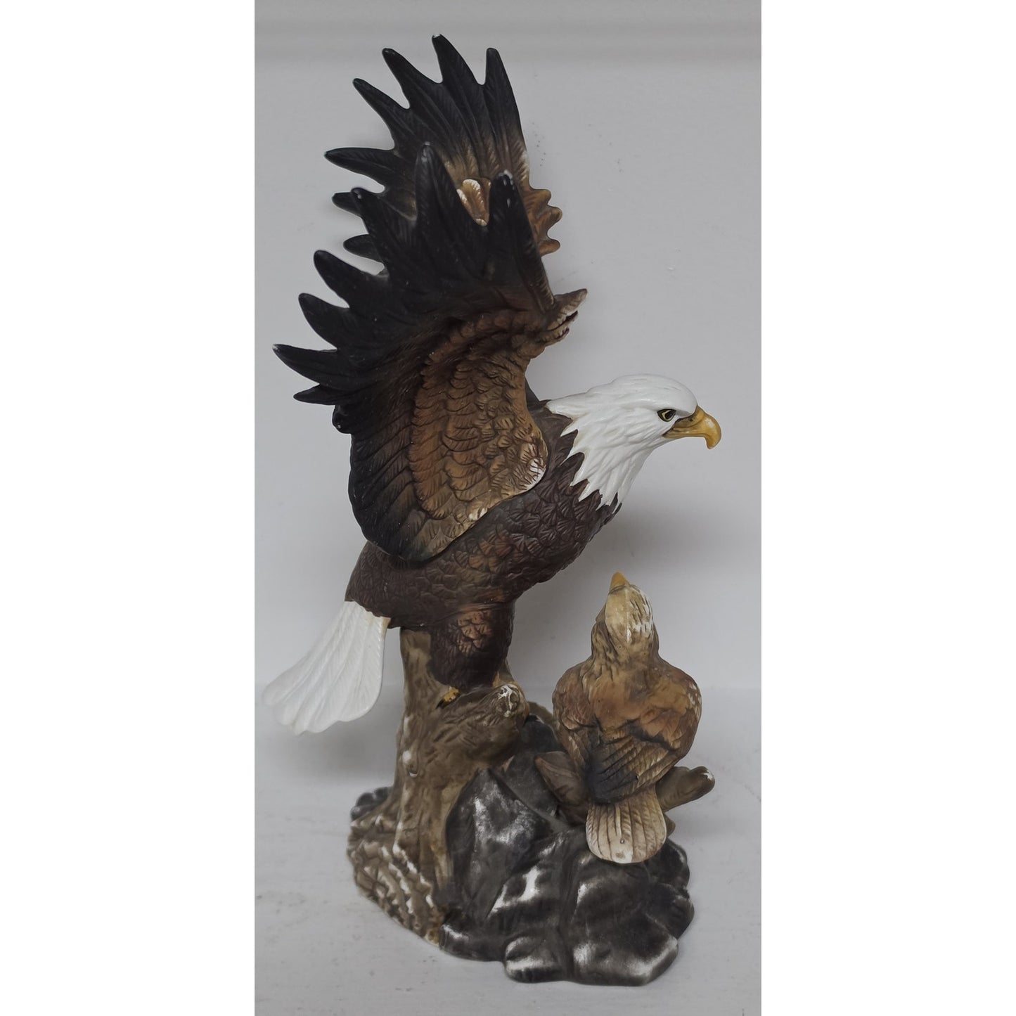 Vintage Taiwan Hand Painted Eagle & Fledgling Porcelain Figurine 8.5"