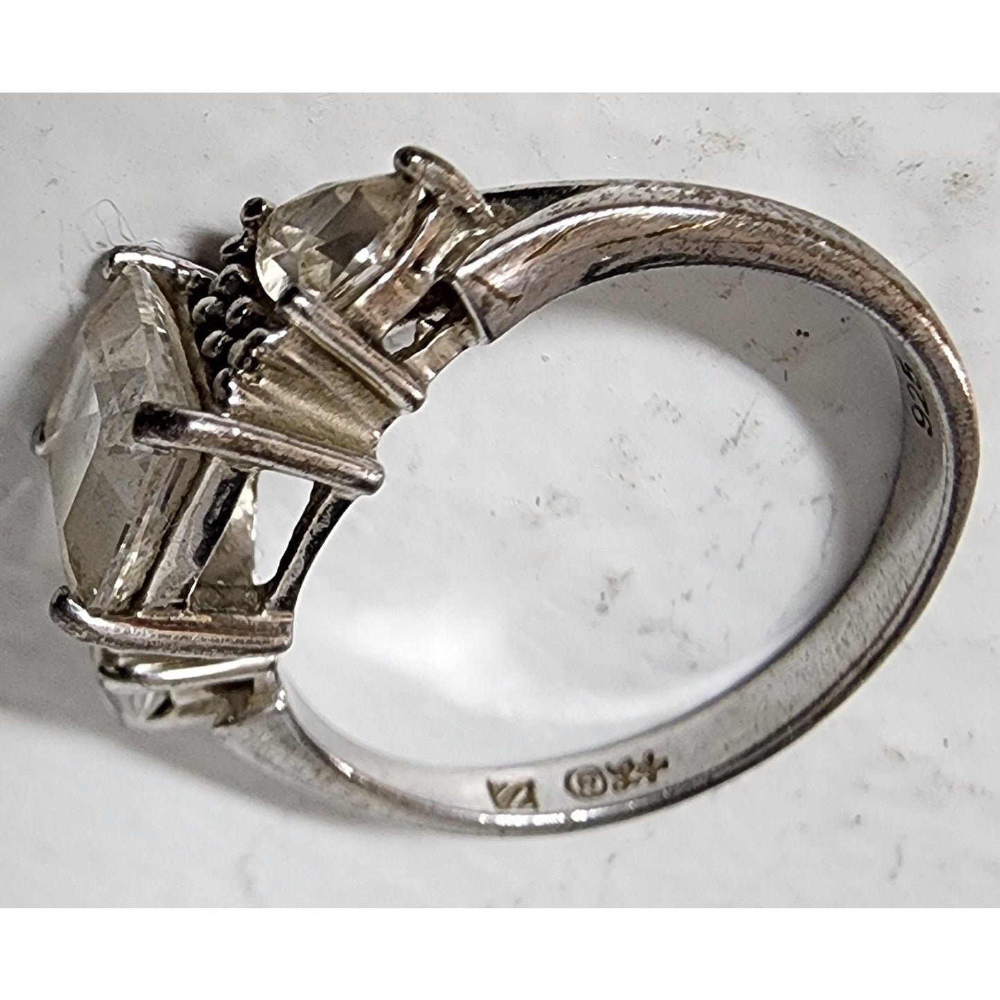 2 Vintage Sterling Silver Rings Size 7 w/ Diamonds & Gemstones + Gift Box