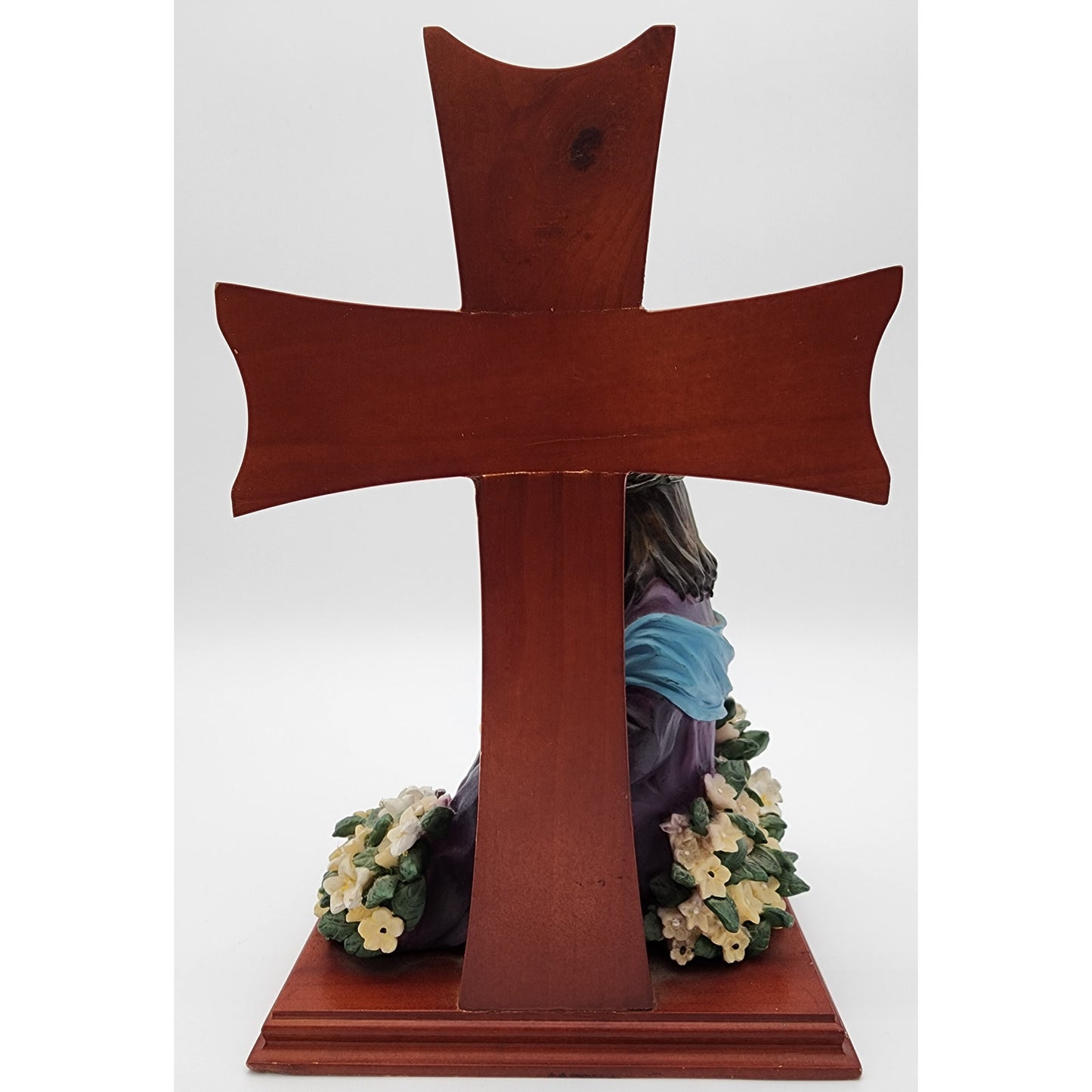 Jesus & Child Figurine w/ Cross, Violin, Books – 12.25" Hand Painted Wood Base