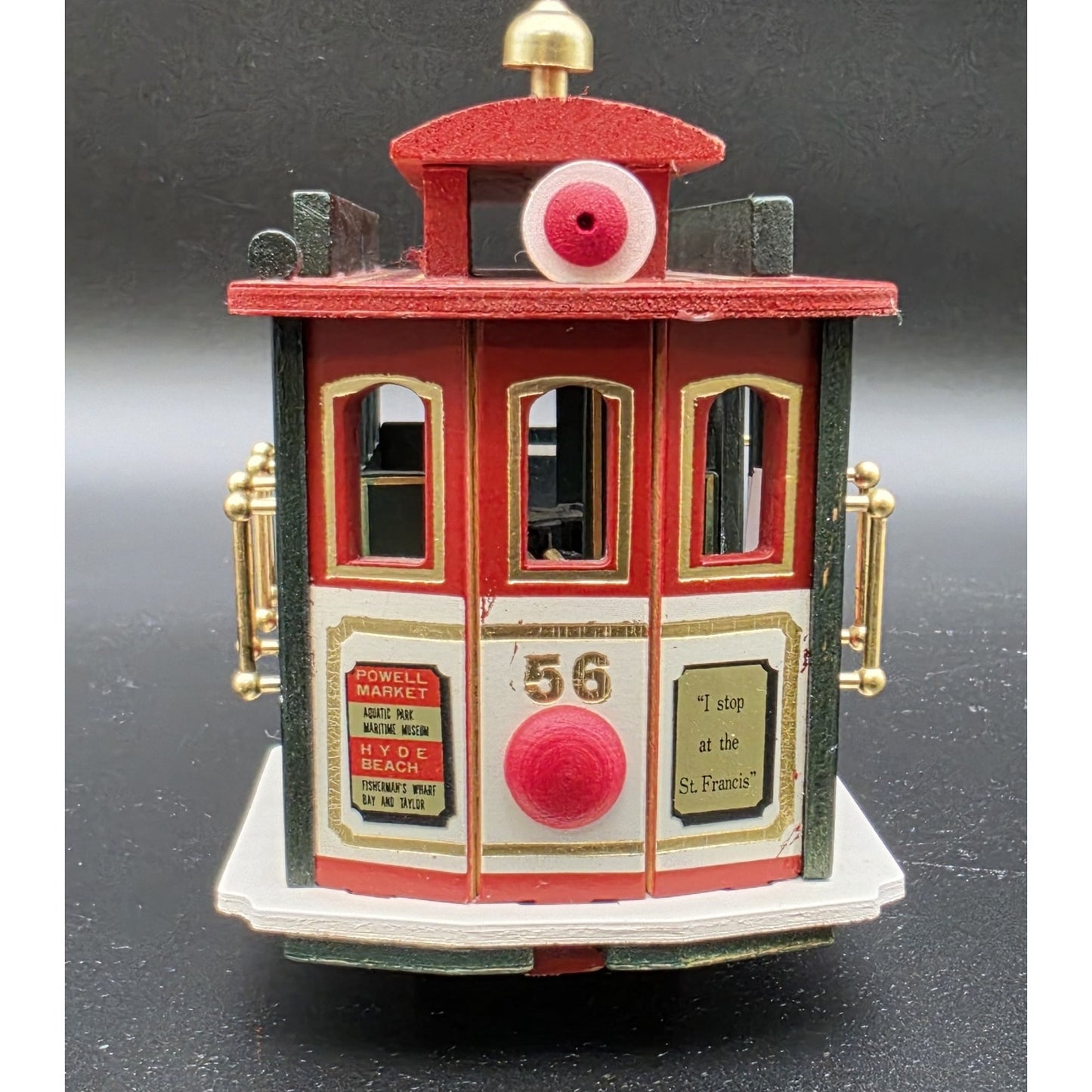 Vintage SF Cable Car Music Box Trolley Wood & Brass Plays “I Left My Heart”