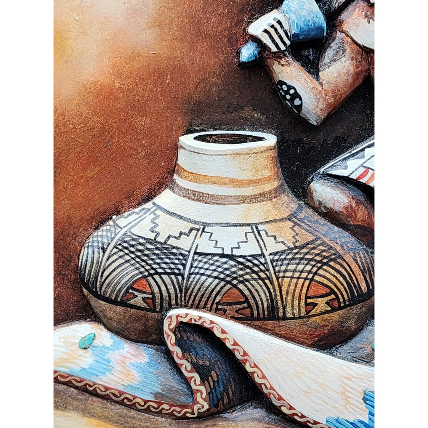 Bill Coffelt 2003 Southwest Mixed Media Art Framed Native Pottery Scene