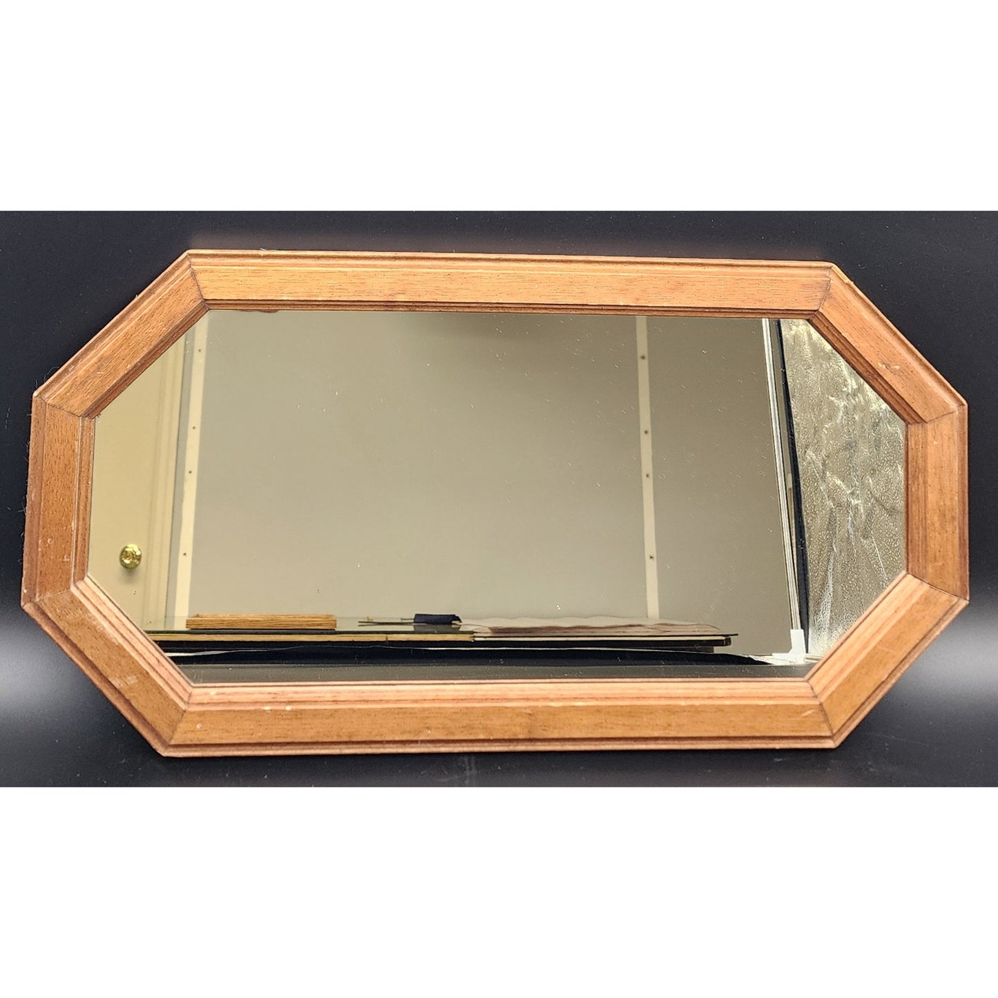 Vintage Solid Wood Octagon Mirror w/ Beveled Frame & Dual Hanging Options