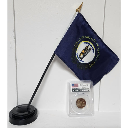 Kentucky 2001 PCGS PR69 Quarter w/ 4x6 KY Desk Flag & Stand Collectible Set
