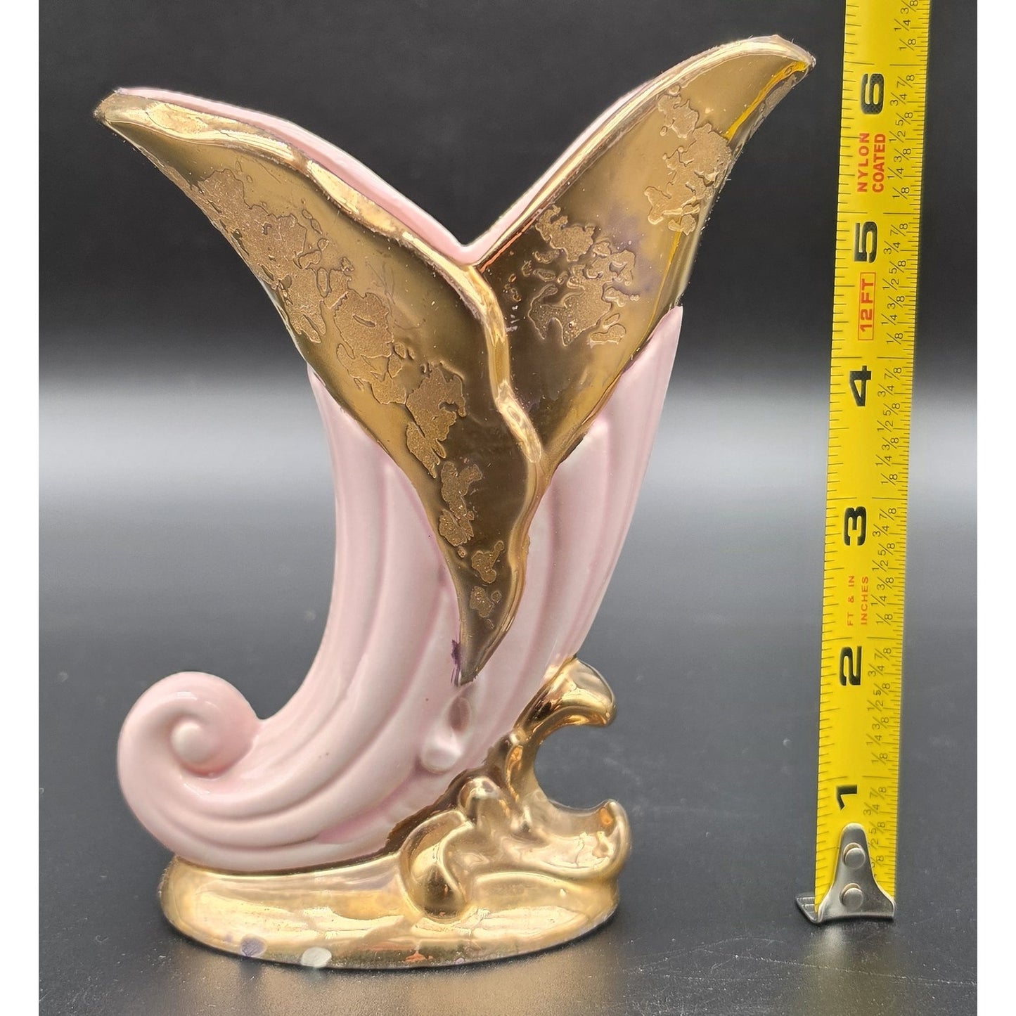 VTG Savoy China Pink & 24K Gold Cornucopia Horn Vase 6.125" Porcelain