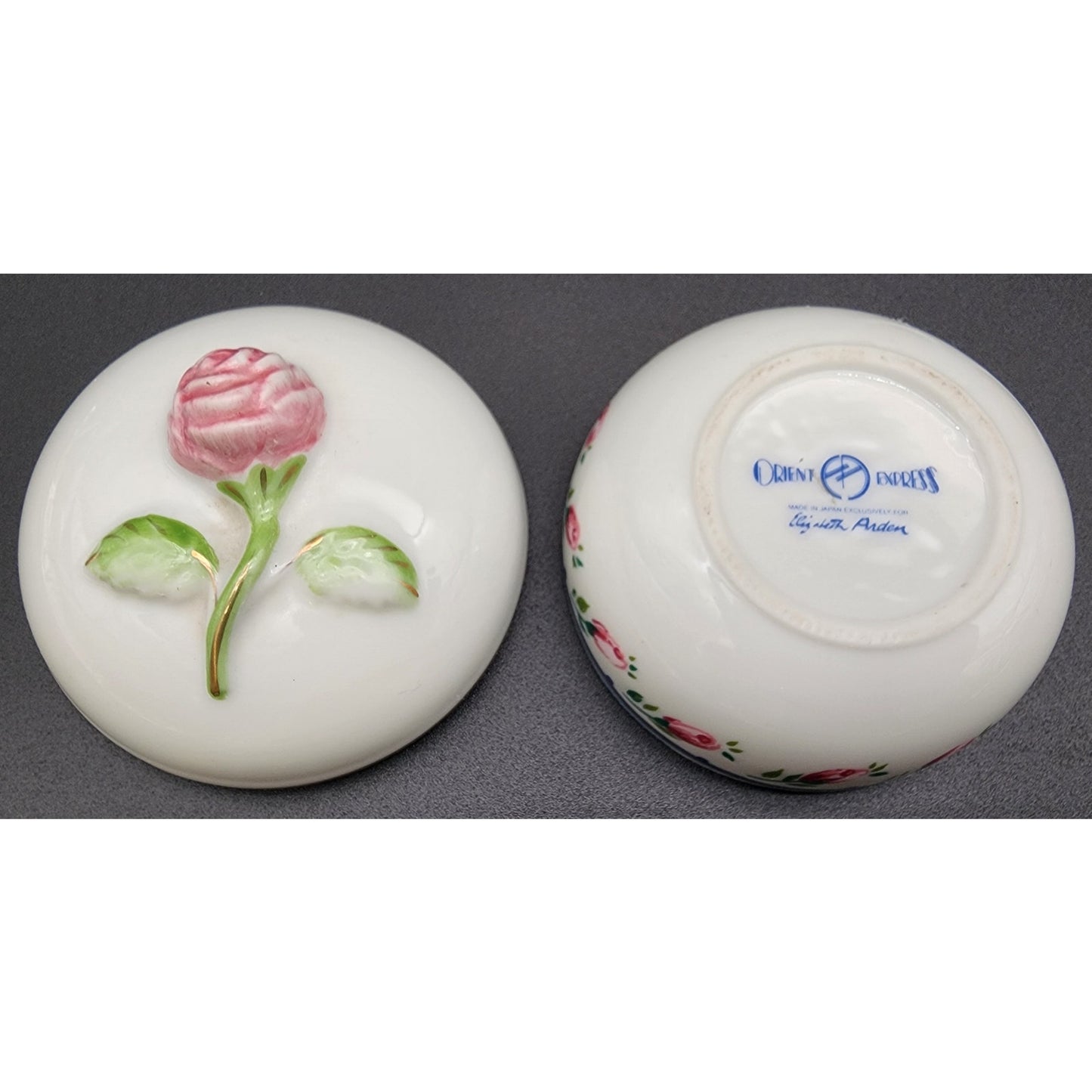 Orient Express Japan Elizabeth Arden Porcelain Rose Candle w/ Lid Vintage