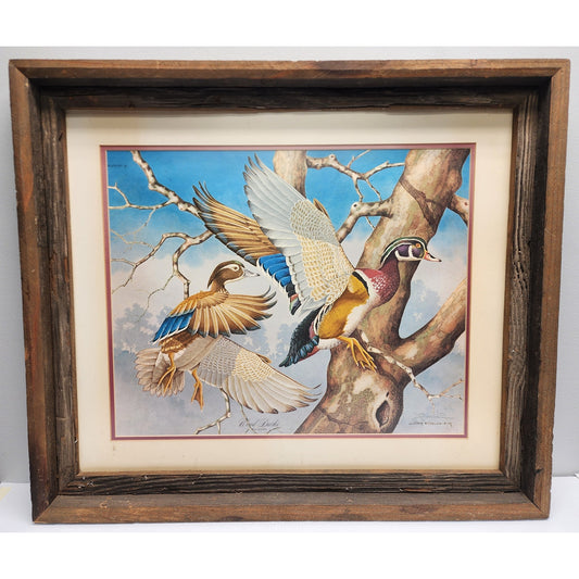 Jim Oliver Signed Lithograph “Wood Ducks” Plate 13  Rustic Framed Wildlife 27x23