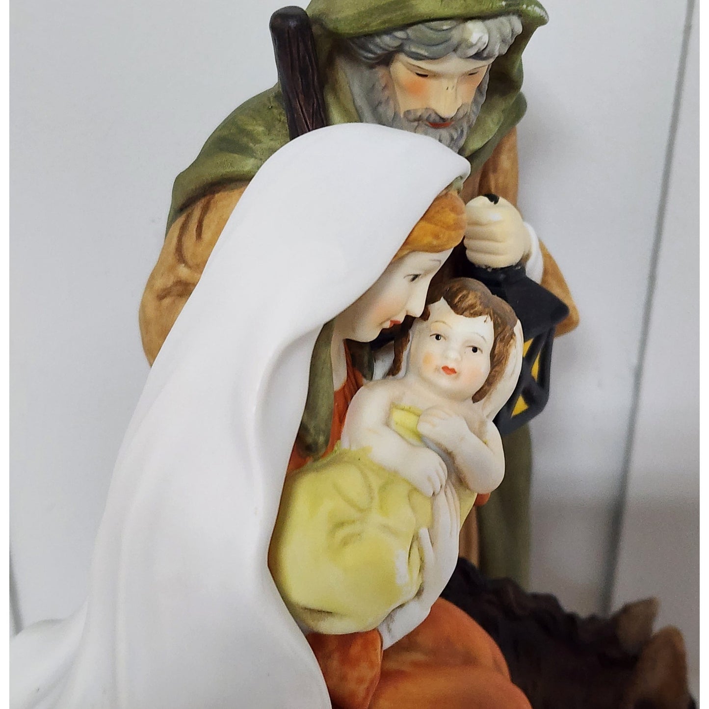 Vintage Holy Family Figurine Mary Joseph Baby Jesus Hand Painted 10.75" Heavy
