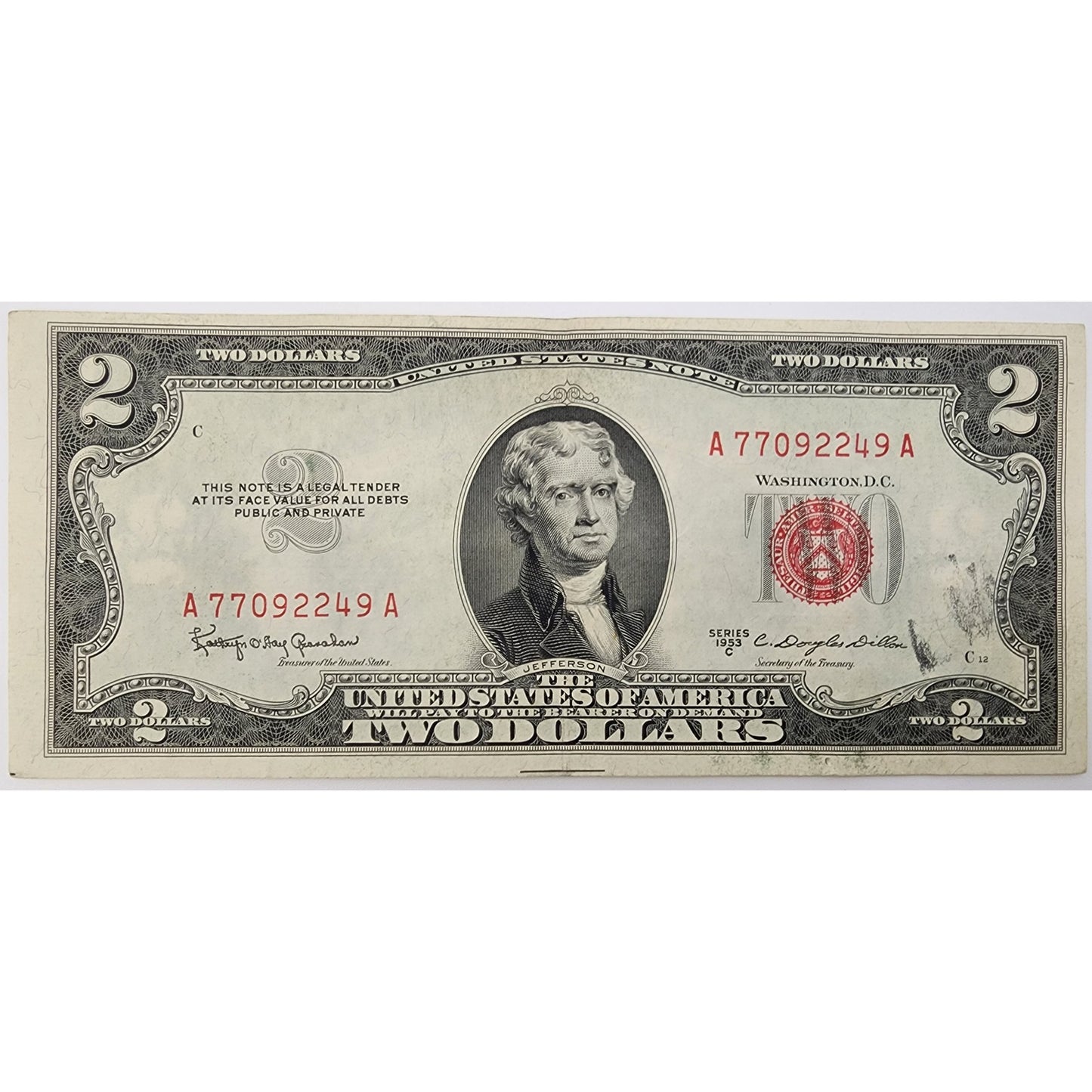 US $1 1957 Blue Seal Silver Certificate w/ $2 1957 & $5 1963 Red Seal Bills