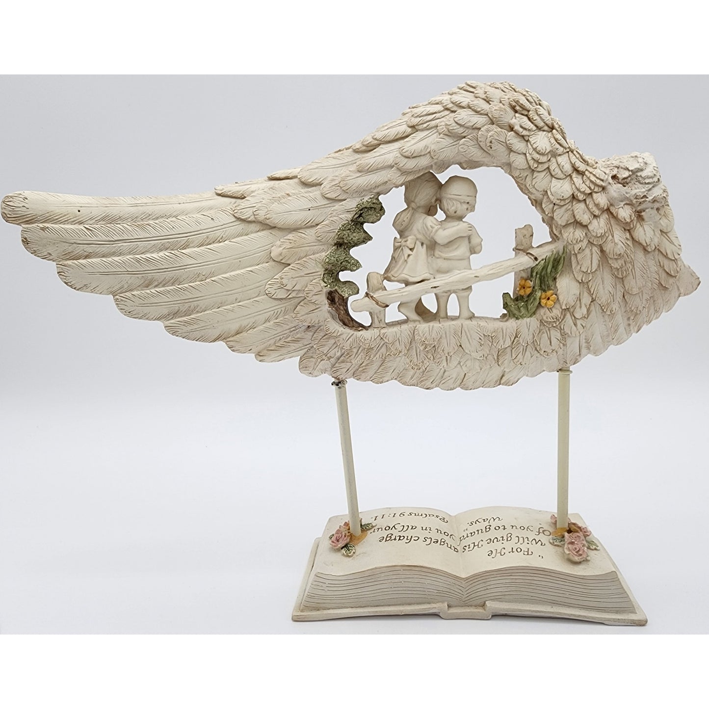 Angel Wing Guardian Figurine w/ Psalms 91:11 Bible Base  11.5" Inspiring Ceramic