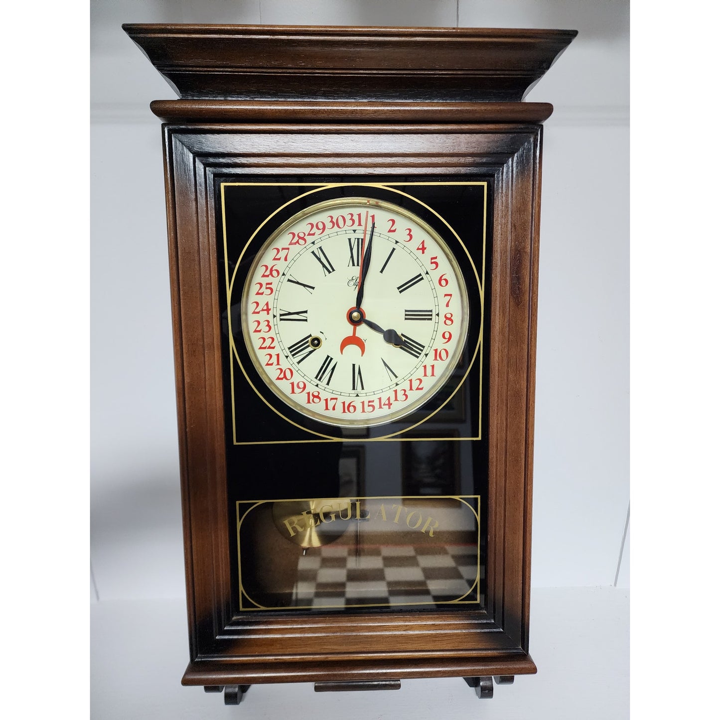 Vintage Elgin Regulator 31 Day Clock Wood Case Brass Pendulum Chimes w/ Key