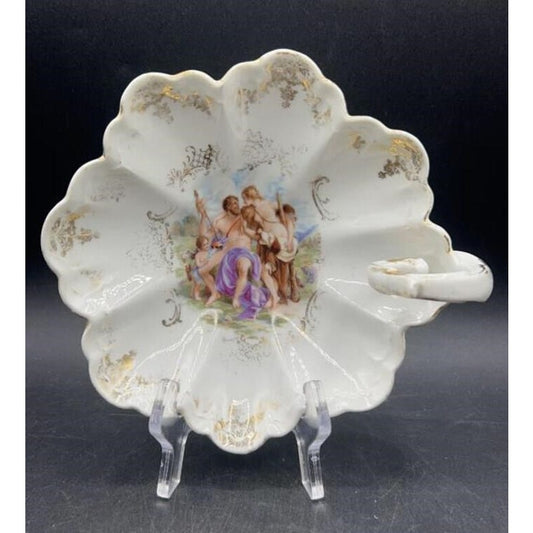 Antique Royal Bavarian Hand-Painted Cherub Porcelain Dish w/ Handle - Rare
