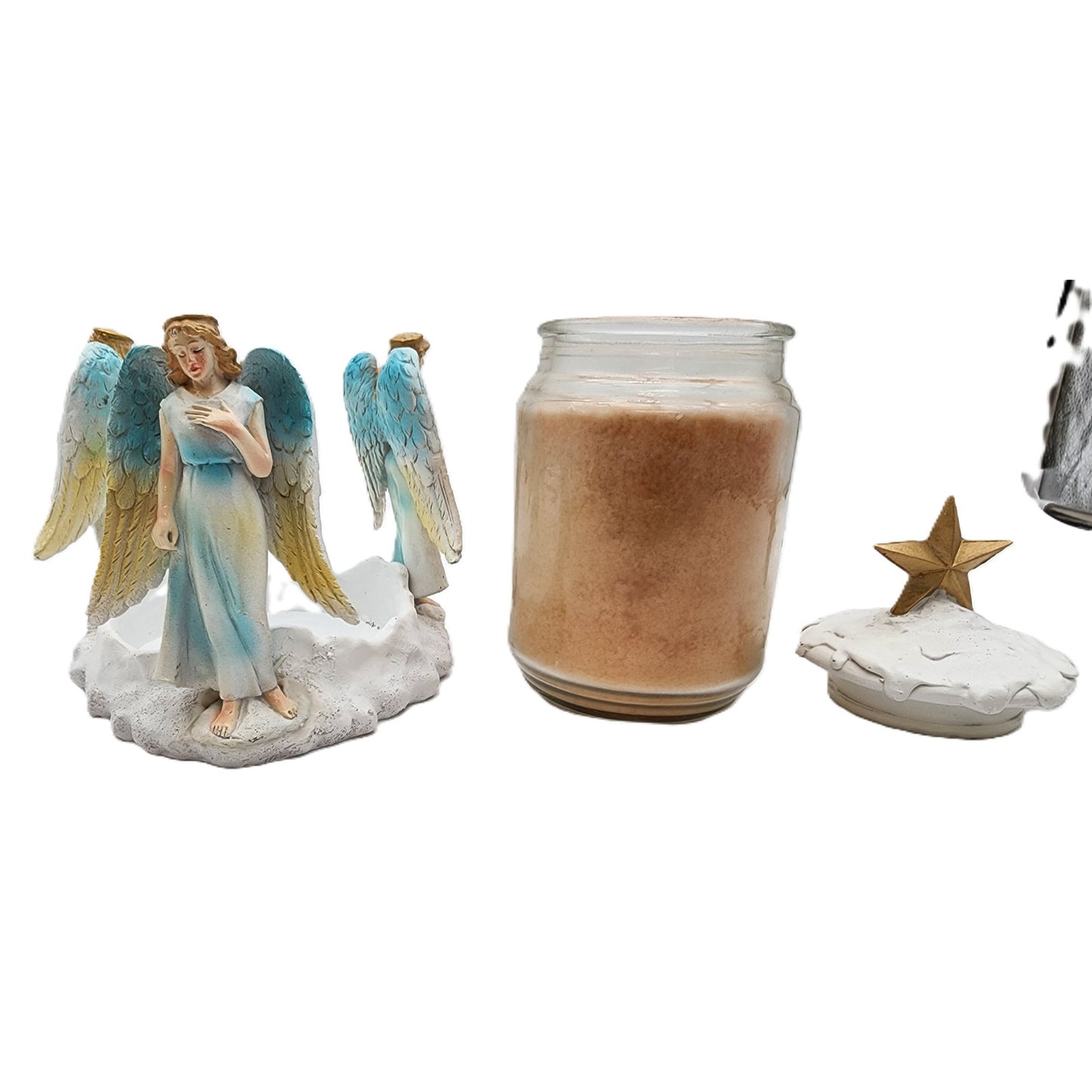3 Angel Candle Holder w/ Lid – Ceramic Holiday Decor Butterscotch Scent Unused