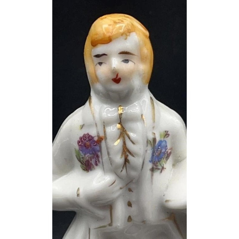 VTG Japanese Porcelain Colonial Man & Woman Bookends Hand-painted; 22K Gold Accent 5.25"