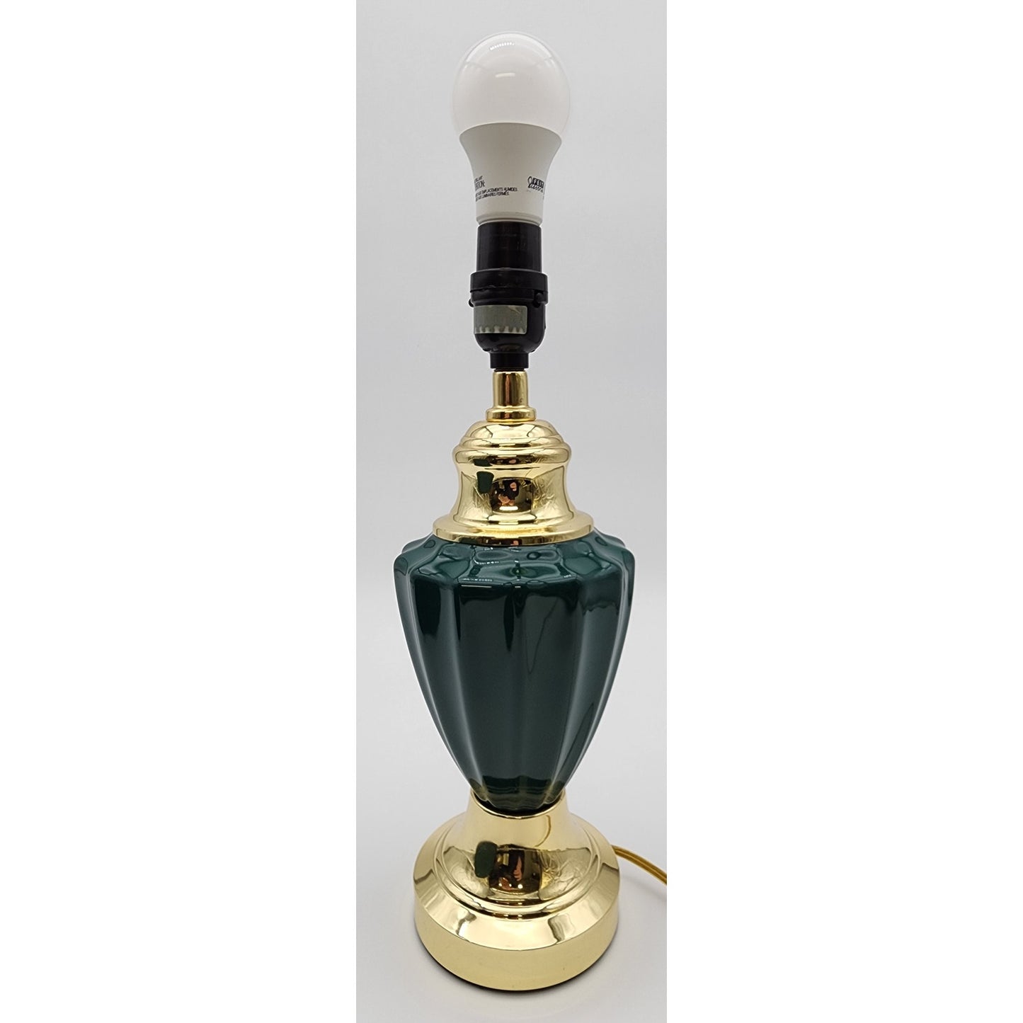 Modern Vintage Forest Green Ceramic & Gold Table Lamp 21" Tall w/ Pleated Shade