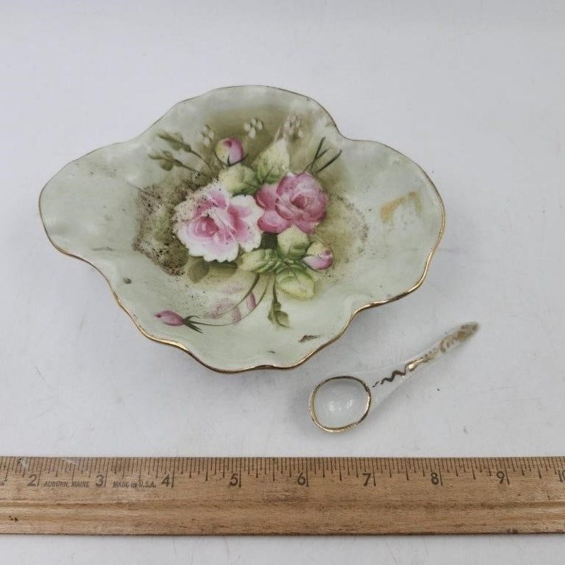 Vintage Lefton China Hand-Painted Trinket Dish; Japanese Server Bowl w/Spoon & a Covered Bowl