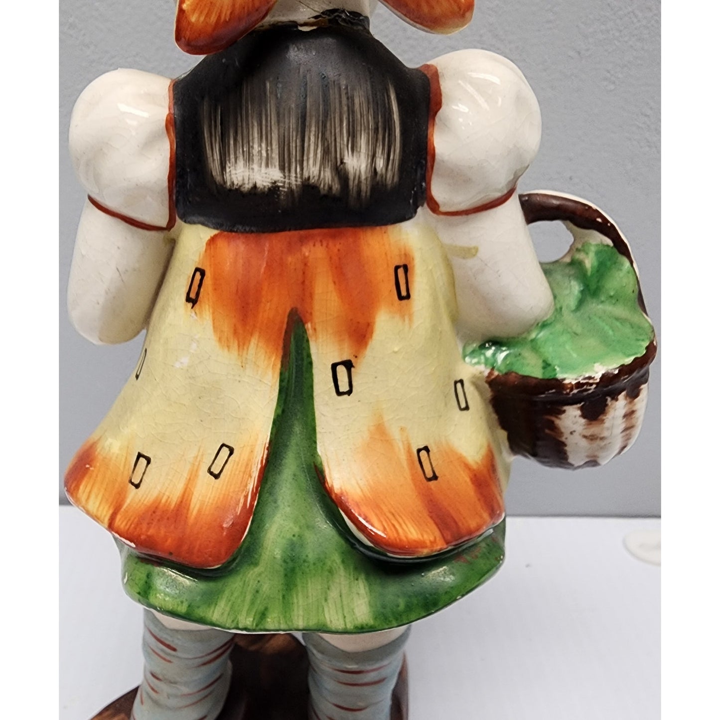 Vintage Made in Japan Dutch Girl Figurine Hand Painted w/ Flower Basket 8.5"