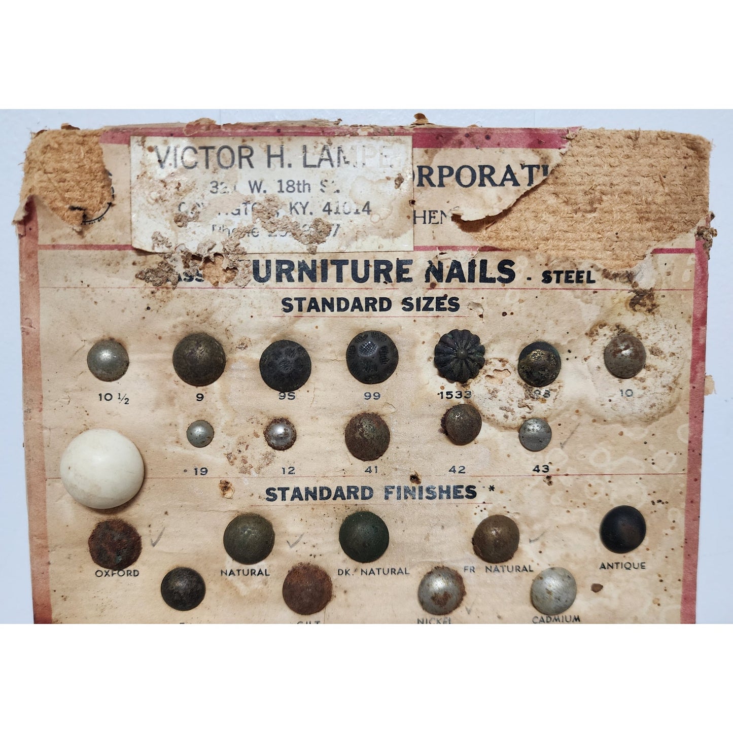 Vintage Victor H. Lampe Furniture Nail Sample Card Covington KY Upholstery