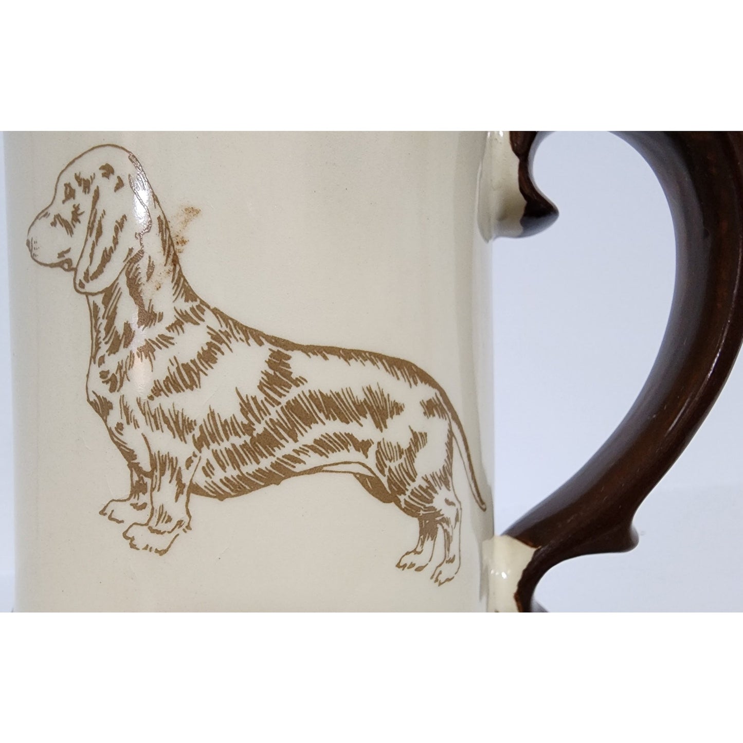 GG Dachshund Stoneware Handmade Mug 12oz Beige Brown Art Dog Breed Info Vintage