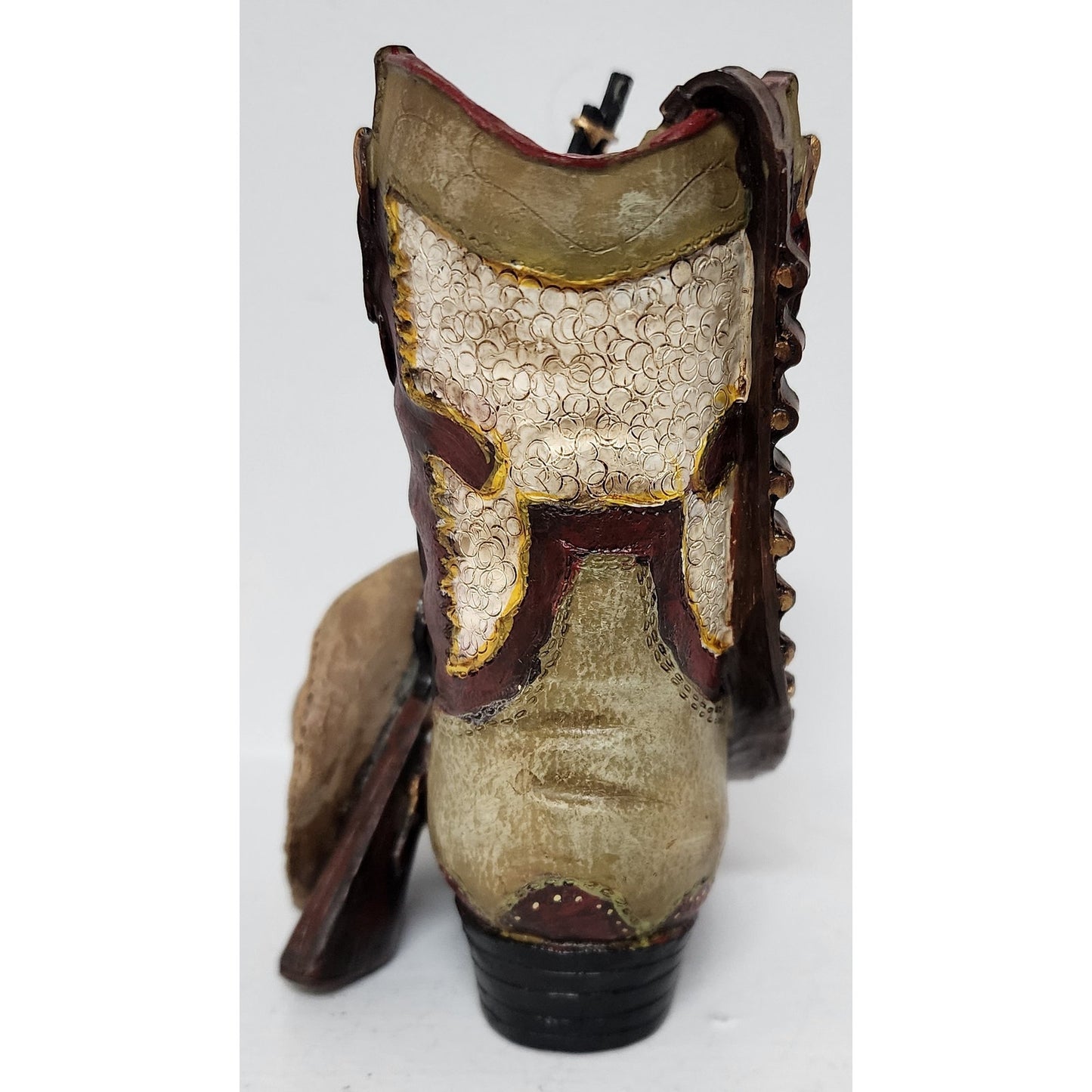 Vintage Handpainted Western Boot Figurine w/ Hat & Rifle Resin Hand Painted 5.5"