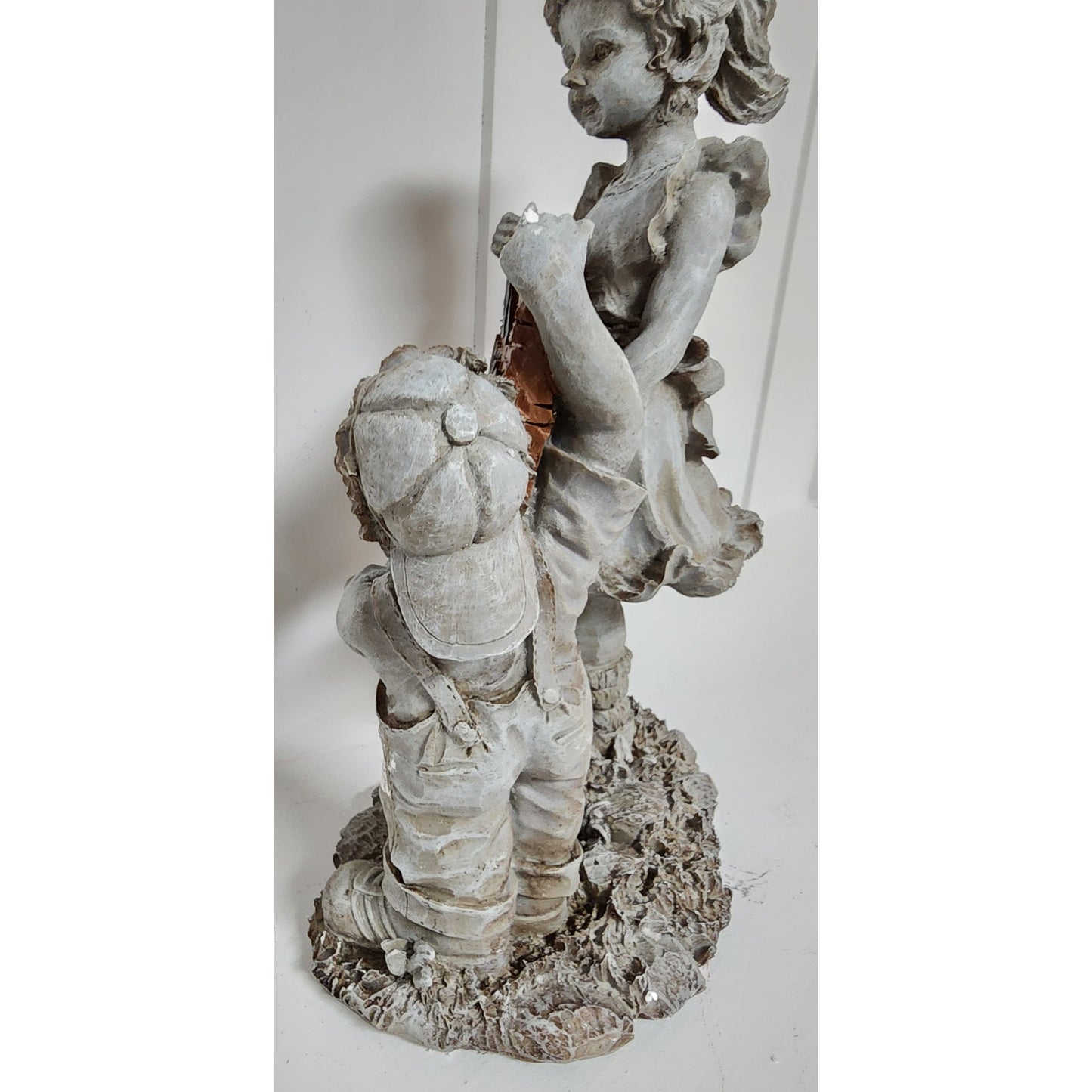 Vintage Resin Children Figurine Holding “God Bless America” Sign 11.5" Patriotic