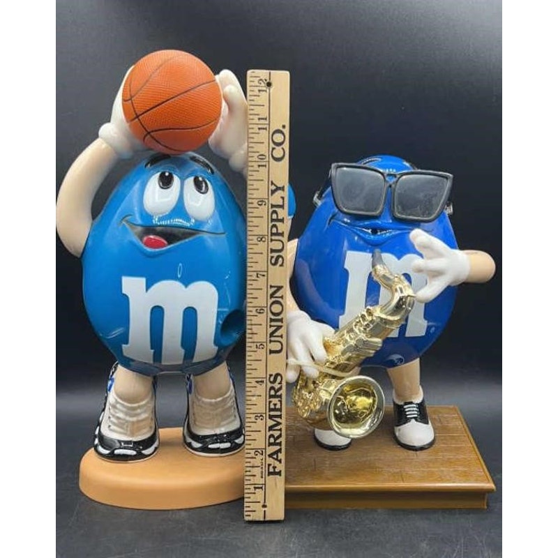 Vintage M&M’s Blue Candy Dispensers Lot – Basketball Player & Saxophone Musician