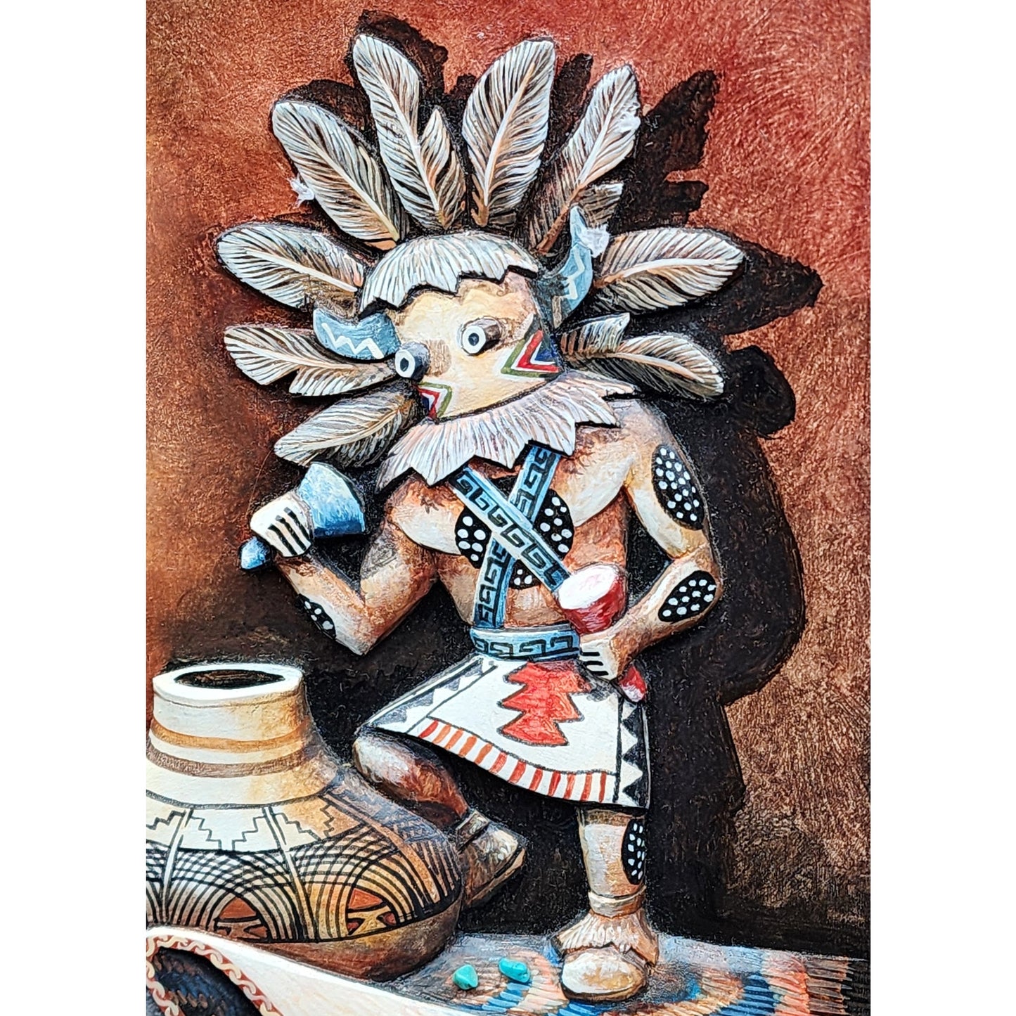 Bill Coffelt 2003 Southwest Mixed Media Art Framed Native Pottery Scene