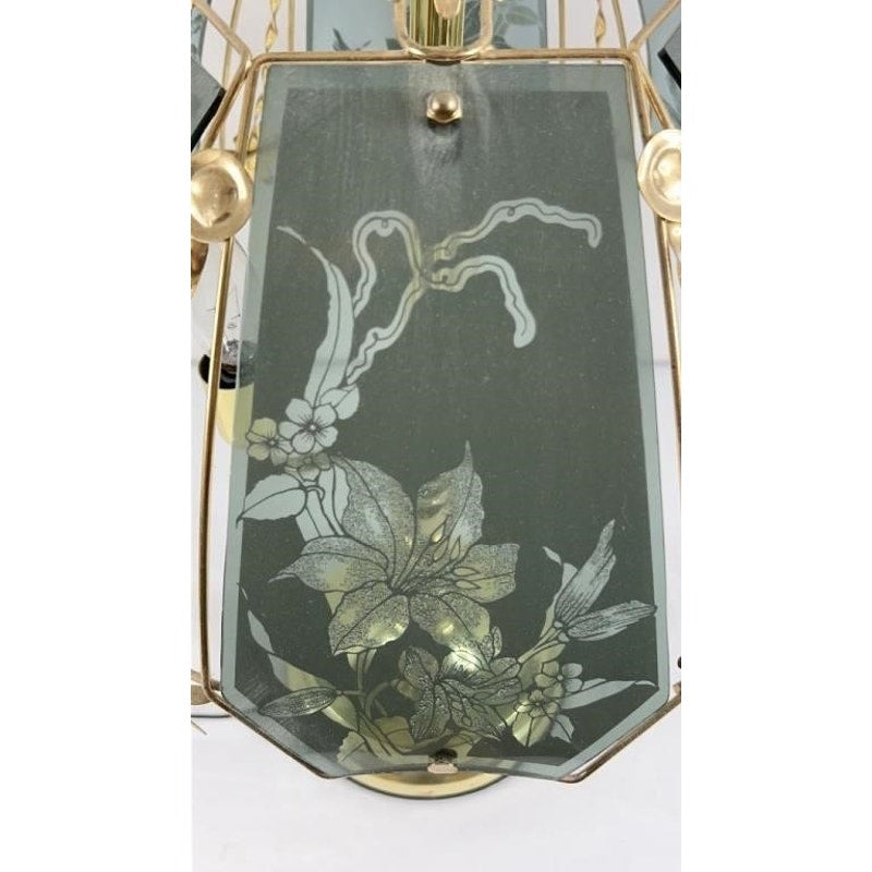 Vintage Brass Touch Table Lamp Etched Floral Glass Shade 3-Way Dimmable