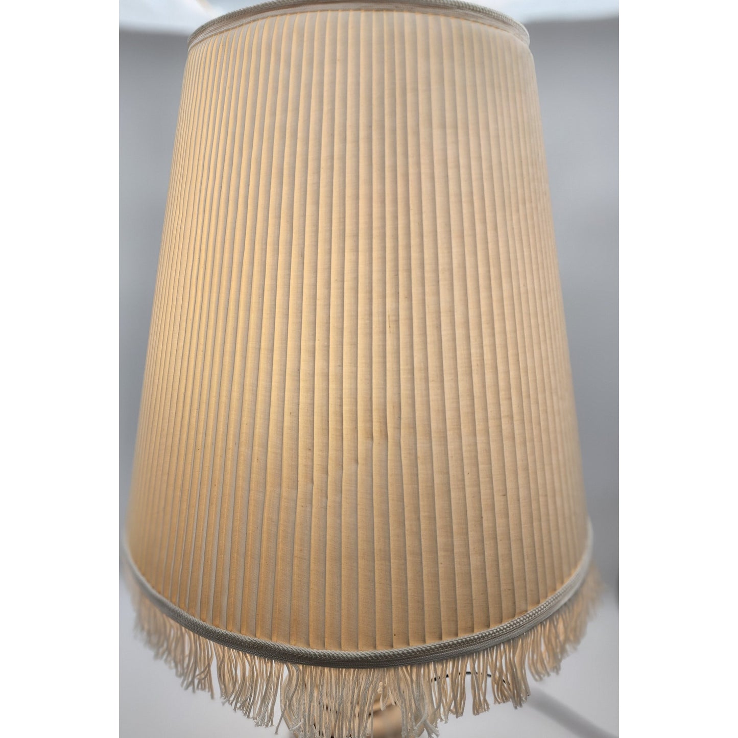 Vintage Asian Ceramic Lamp Gold Floral Relief w/ Tassel Shade 31" Tall Works