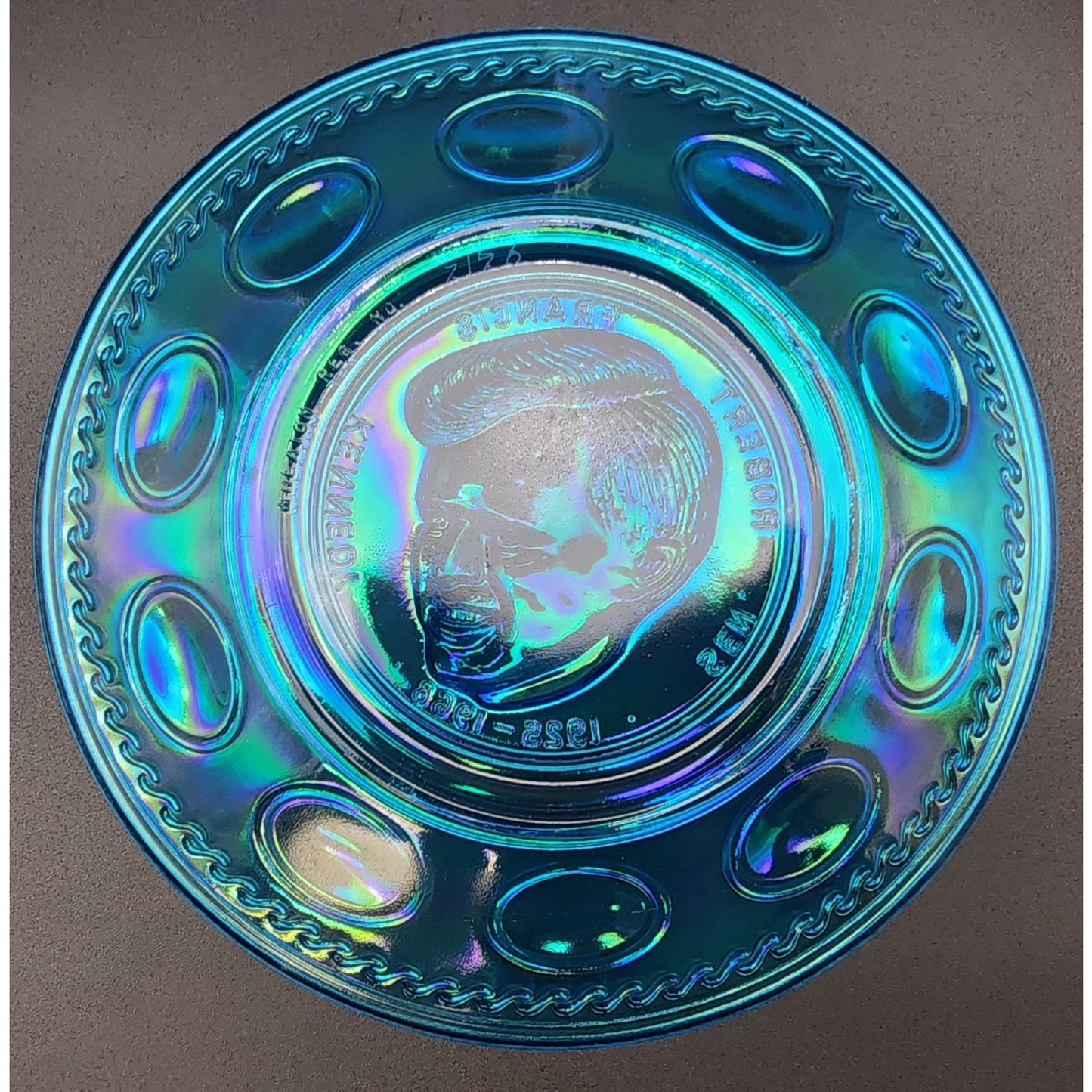 Wheaton RF Kennedy Iridescent Commemorative Plate 8" Raised Relief 1925‑1968