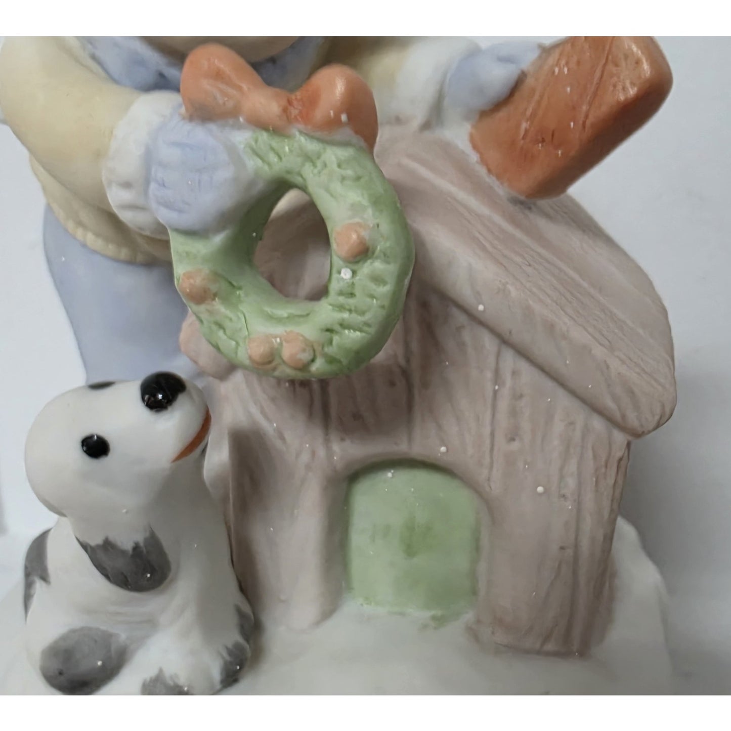 Vintage Boy & Dog Christmas Music Box Rotating Porcelain Figurine
