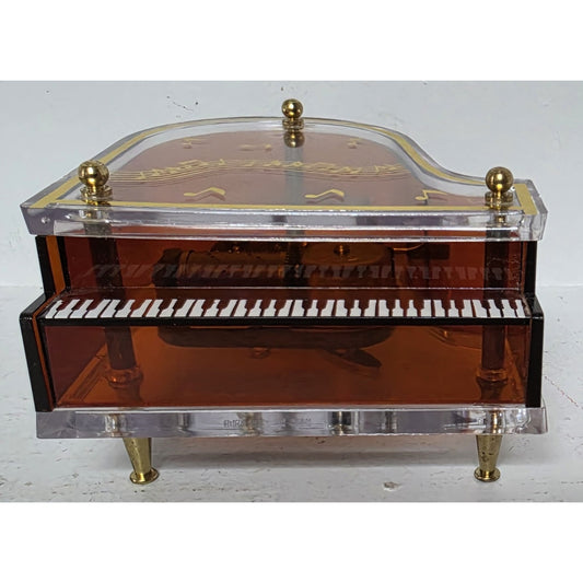 Vintage Jokiwa Japan Grand Piano Music Box Clear Amber Plexiglass Nice Works