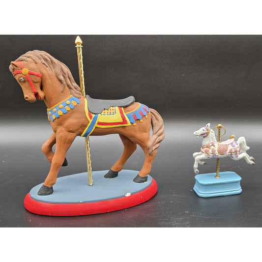 Vintage Handpainted Carousel Horse Figurines Set – Ceramic & Porcelain Pair