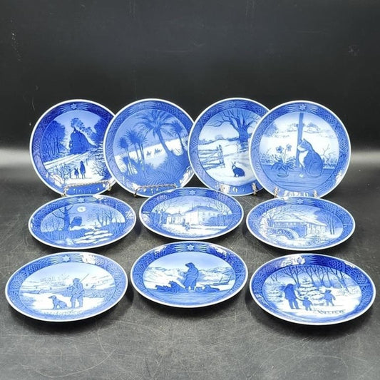 Royal Copenhagen Christmas Plates Full Set 1970–1979 | Blue & White Porcelain | Danish Holiday Collectables