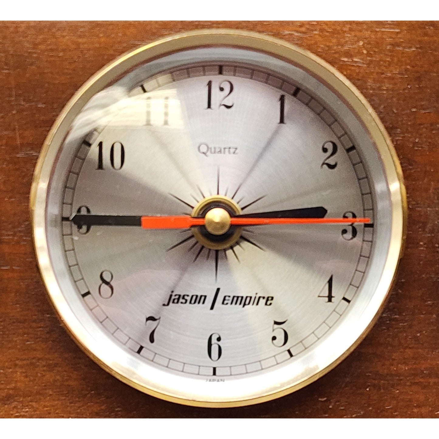 Vintage Jason Empire Weather Station Wood & Brass Quartz Clock Thermometer