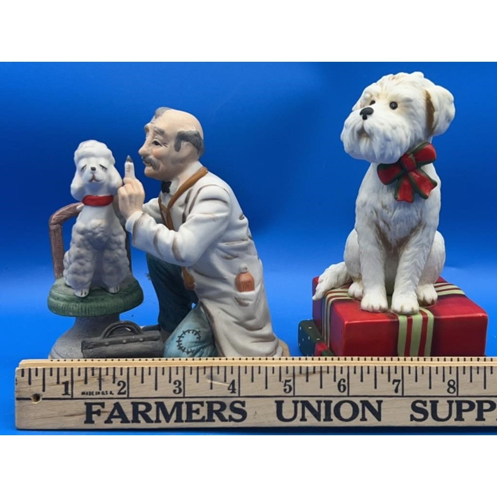 VTG Lefton Vet & Poodle Figurine #7270 + Schmid Scottie Dog Music Box