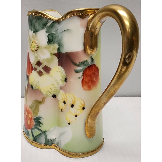 Antique Nippon Hand Painted Pitcher Gold Trim Leaf Mark Japan 4" Floral Berry