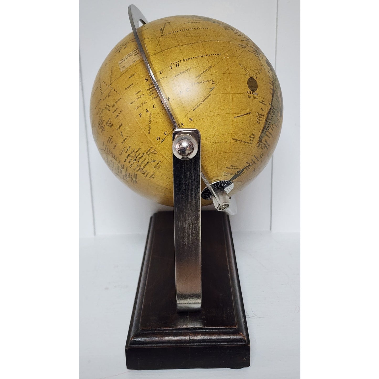 Vintage 360° Rotating World Globe on Walnut Base w/ Nickel Axis Rings