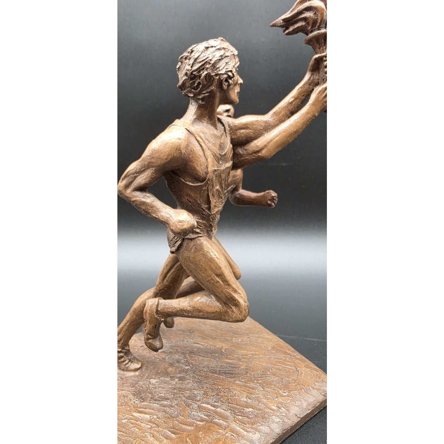 Vintage Bronze Olympic Runners Torch Sculpture 9.75" Signed Marcel Jovine