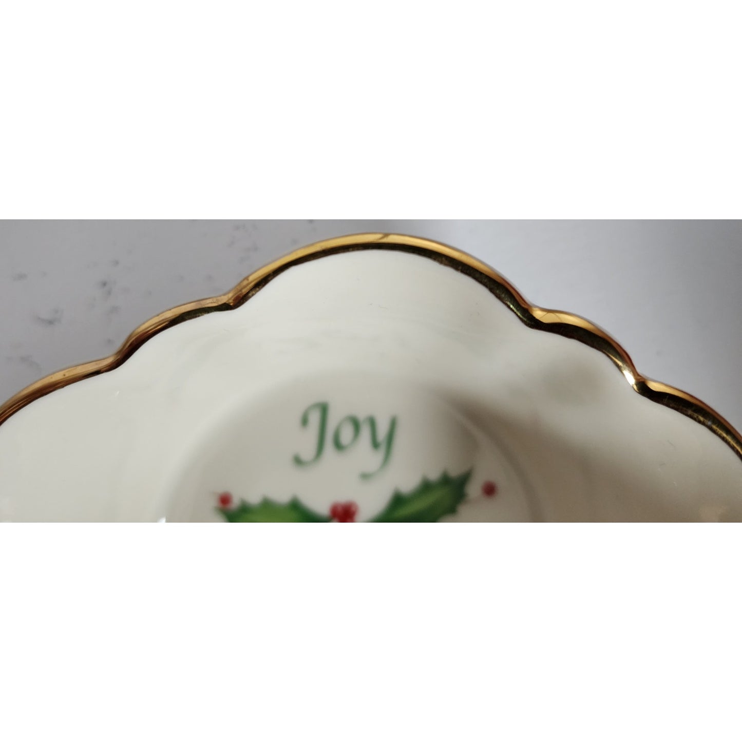 Lenox Holiday Joy Dish 4.5" Fluted 22K Gold Rim w/ Box Vintage Christmas