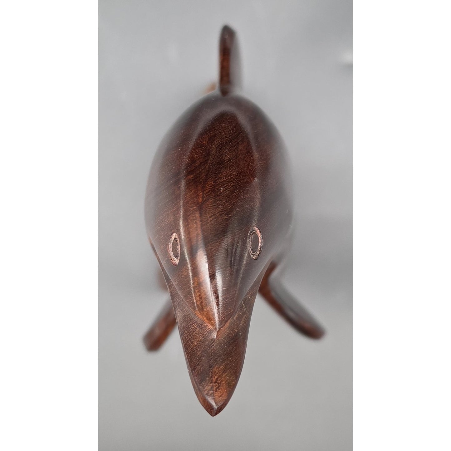 Vintage Hand‑Carved Hardwood Dolphin Statue 13.5" Polished One‑Piece Art