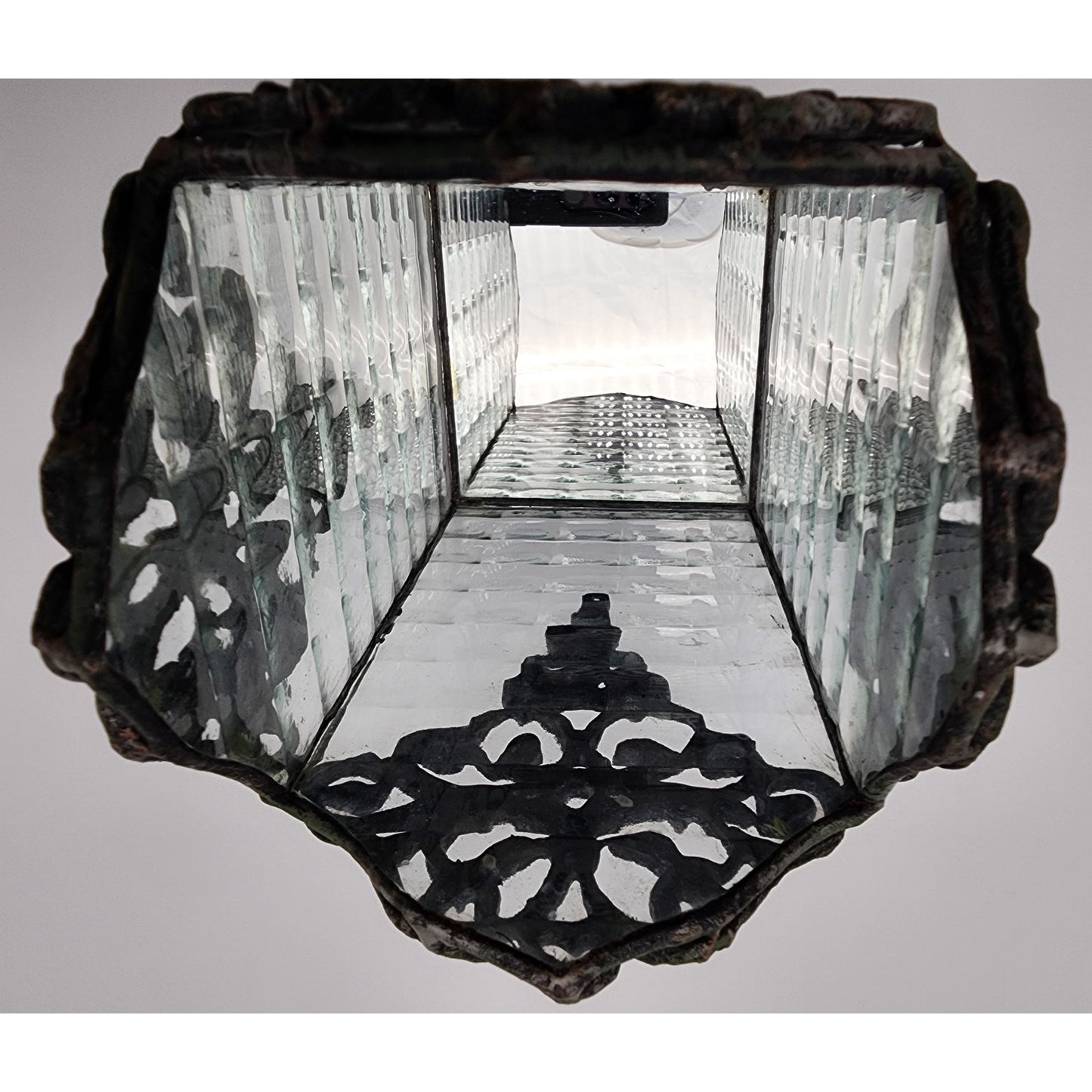 Vintage Brass & Textured Glass Votive Candle Holder w/ Mirrored Base – 6.5" Tall