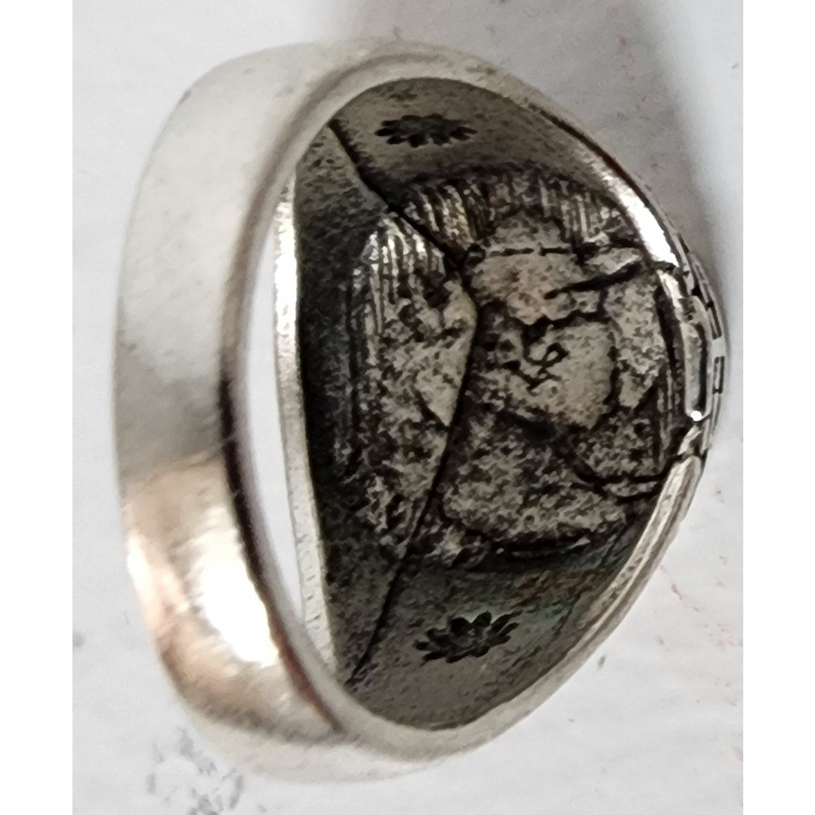 Modern VTG Stainless Steel Ring Size 9.5 Sunburst Engraved Bold Statement Band