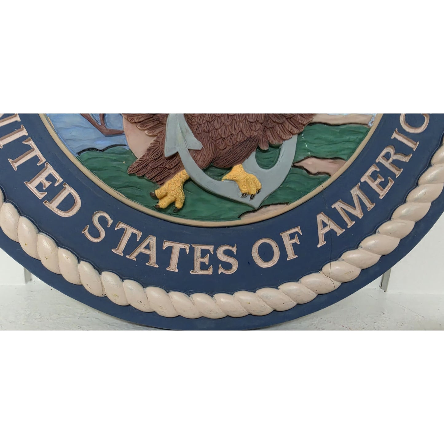 Vintage Dept. of the Navy Embossed Concrete Plaque – Hand Painted – Repaired