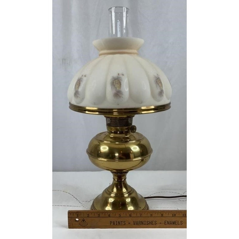 Aladdin Brass Table Lamp w/ Hand-Painted Milk Glass Shade – Model Works