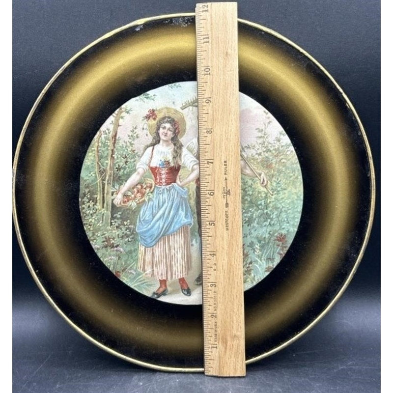 Vintage Romantic Gold-Foil Painted Glass Wall Hanging 11.75″ Diameter