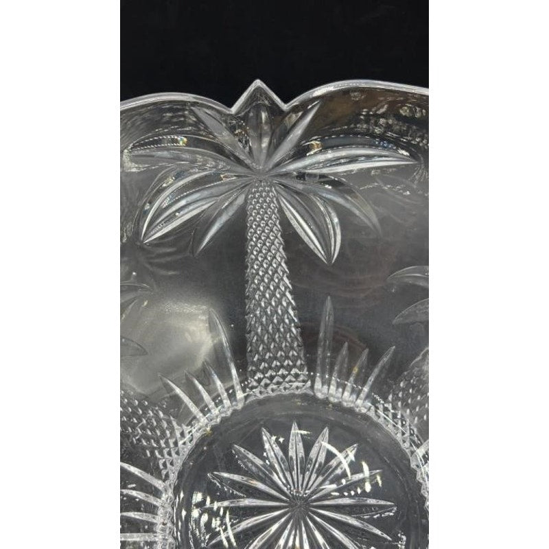 Shannon Crystal by Godinger Palm Tree Large Centerpiece Bowl 10.5" ScallopedEdge